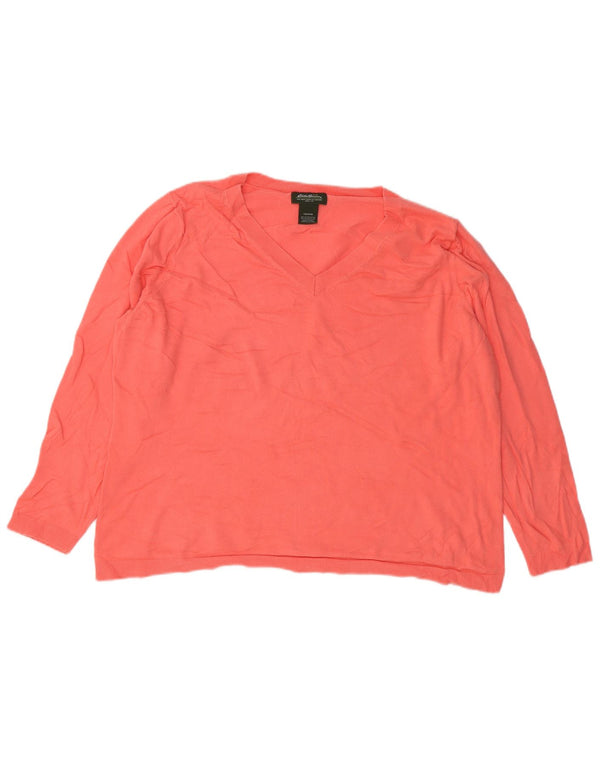 Женский джемпер с v-образным вырезом Eddie Bauer UK 20 2XL, розовый хлопок