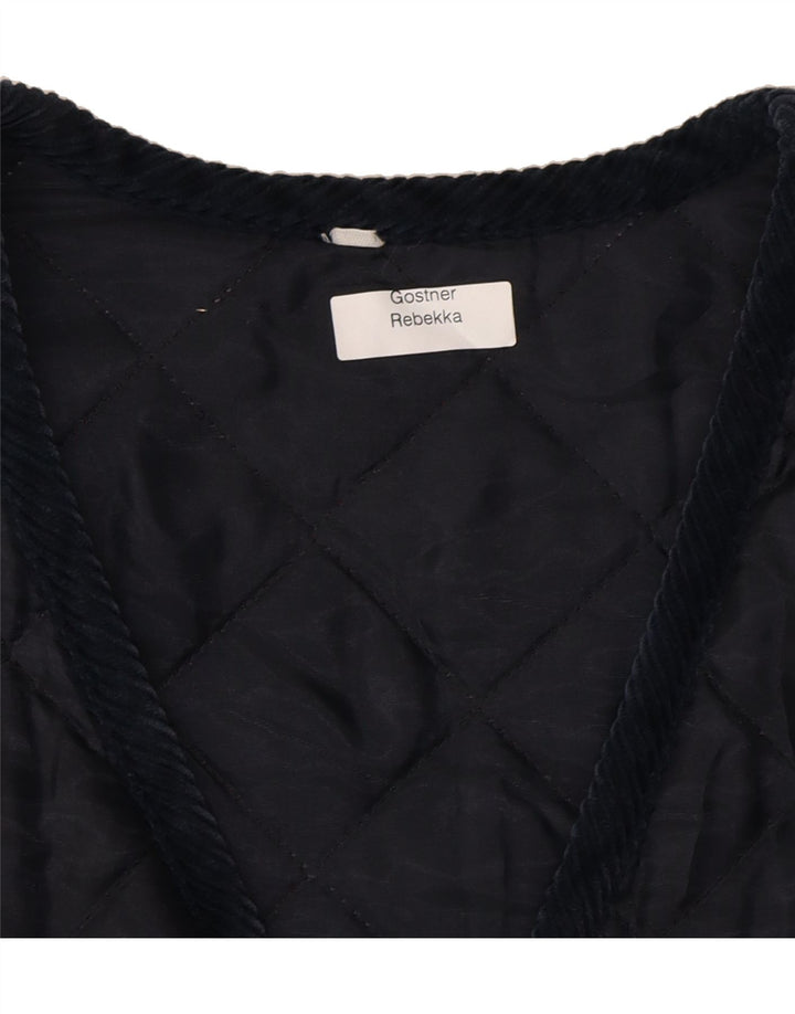 VINTAGE Mens Abstract Pattern Quilted Gilet UK 38 Medium Navy Blue Vintage Vintage and Second-Hand Vintage from Messina Hembry 