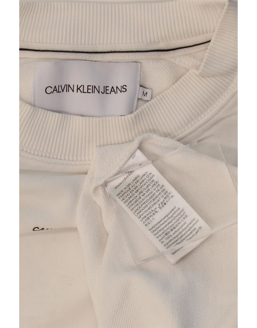 CALVIN KLEIN JEANS Мужской свитшот, джемпер среднего размера, белый хлопок, хлопок