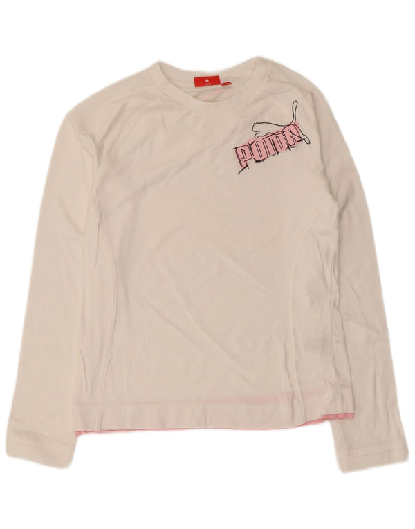Топ с рисунком для девочек Puma, длинный рукав, белый хлопок, 13–14 лет