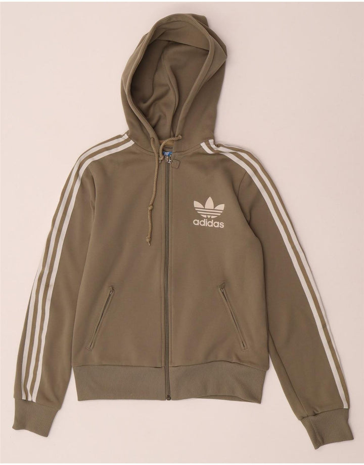 Женский свитер с капюшоном на молнии Adidas UK 12, средний, хаки, полиэстер