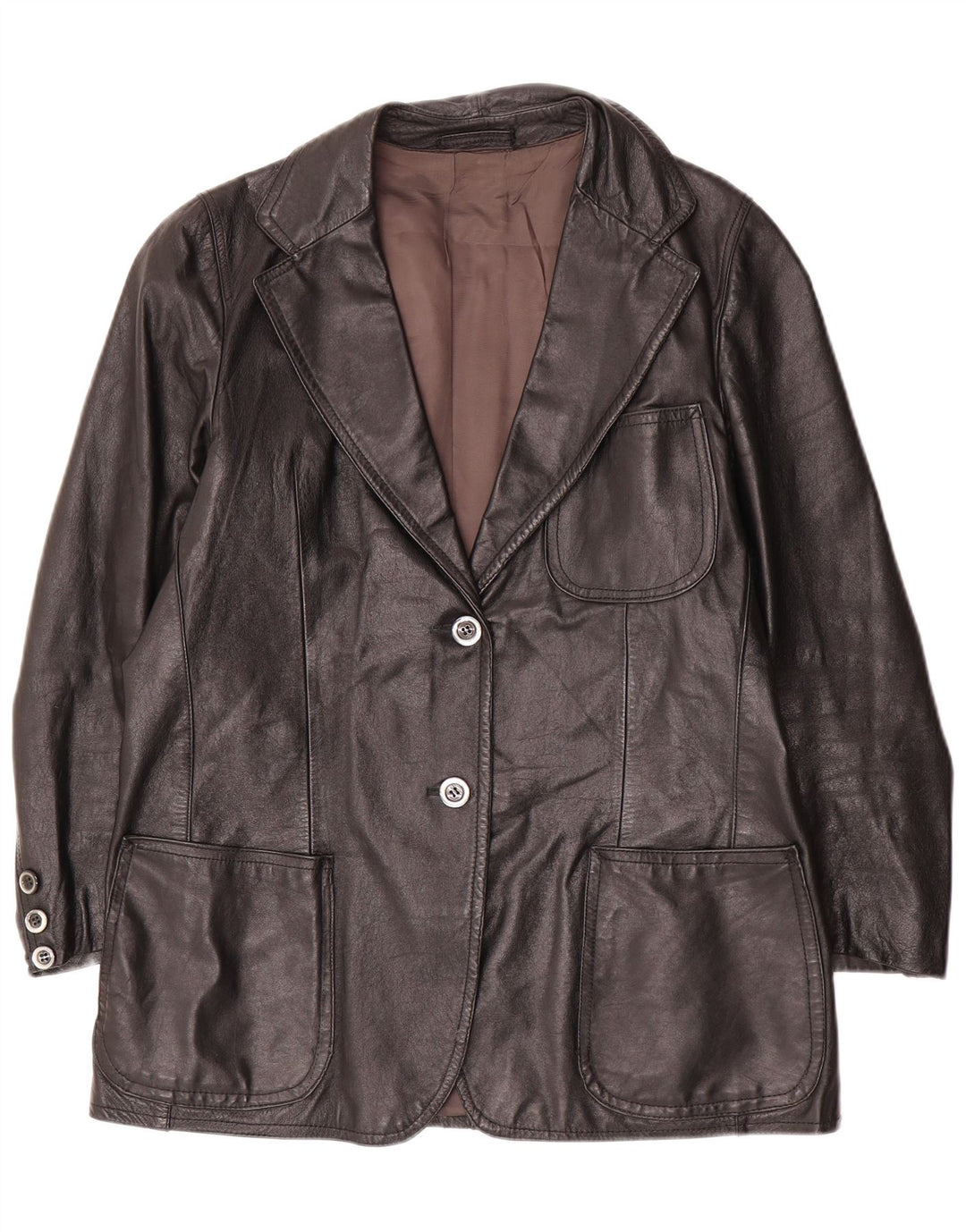 Винтажный женский кожаный пиджак на 2 пуговицах, Великобритания 14, большой черный цвет