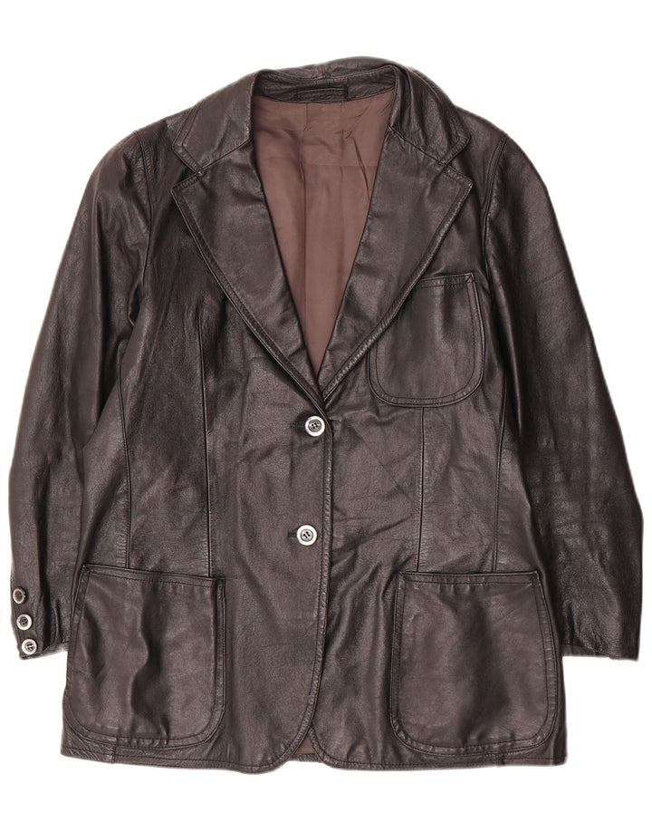 Винтажный женский кожаный пиджак на 2 пуговицах, Великобритания 14, большой черный цвет