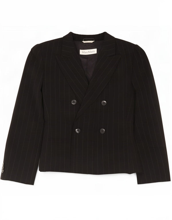 Max Mara Womens Double Breasted Blazer Jacket UK 12 Medium Black Pinstripe