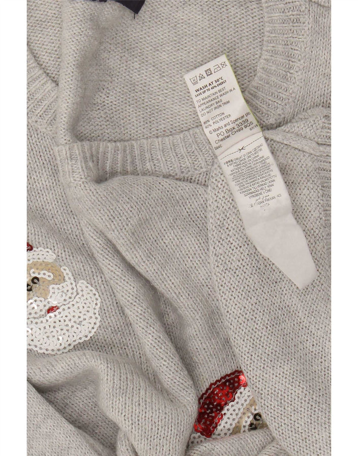 Женский джемпер с круглым вырезом Marks & Spencer, Великобритания 14, средний серый рождественский цвет