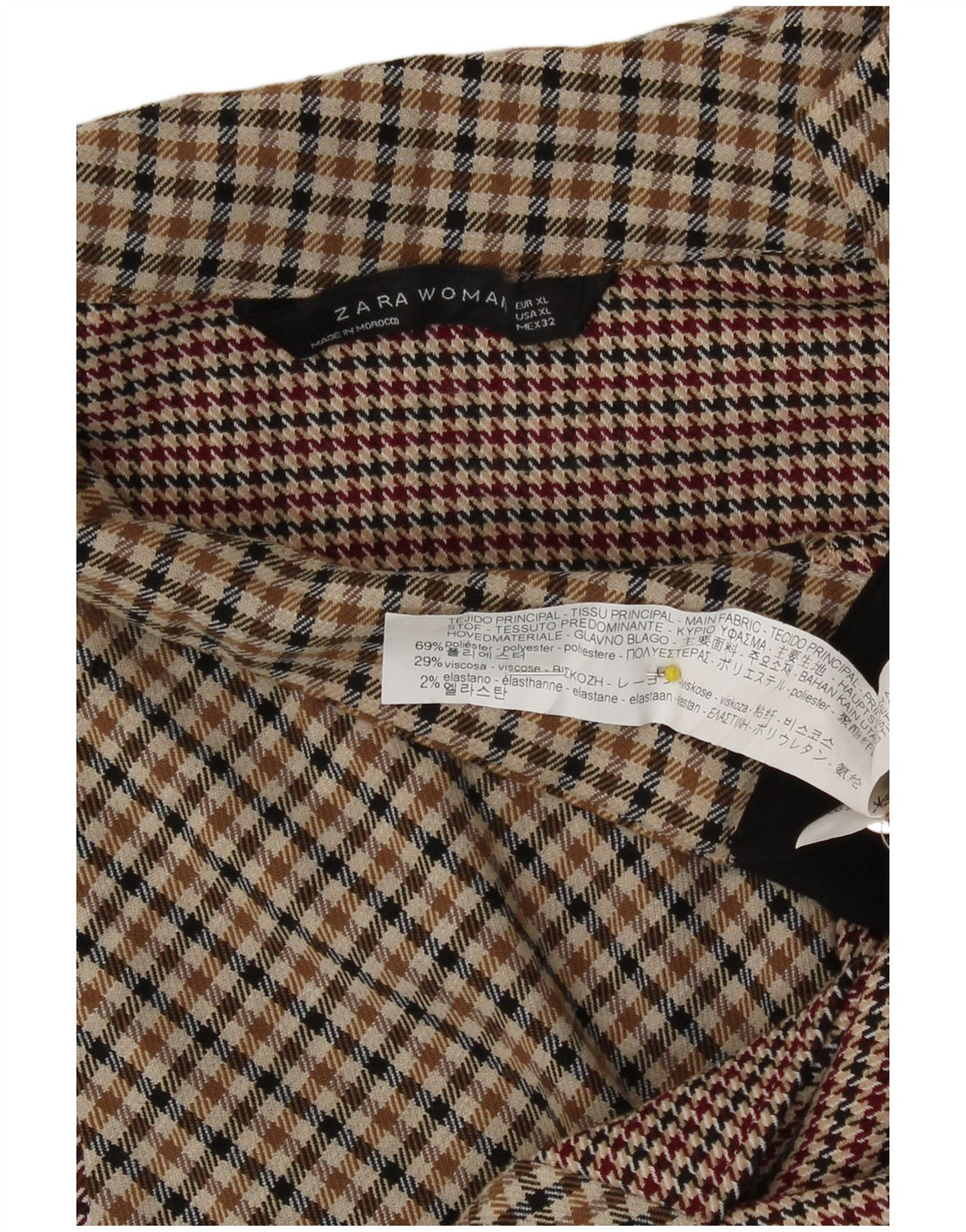 Женская блузка с длинным рукавом Zara UK 18 XL, коричневый полиэстер в мелкую клетку