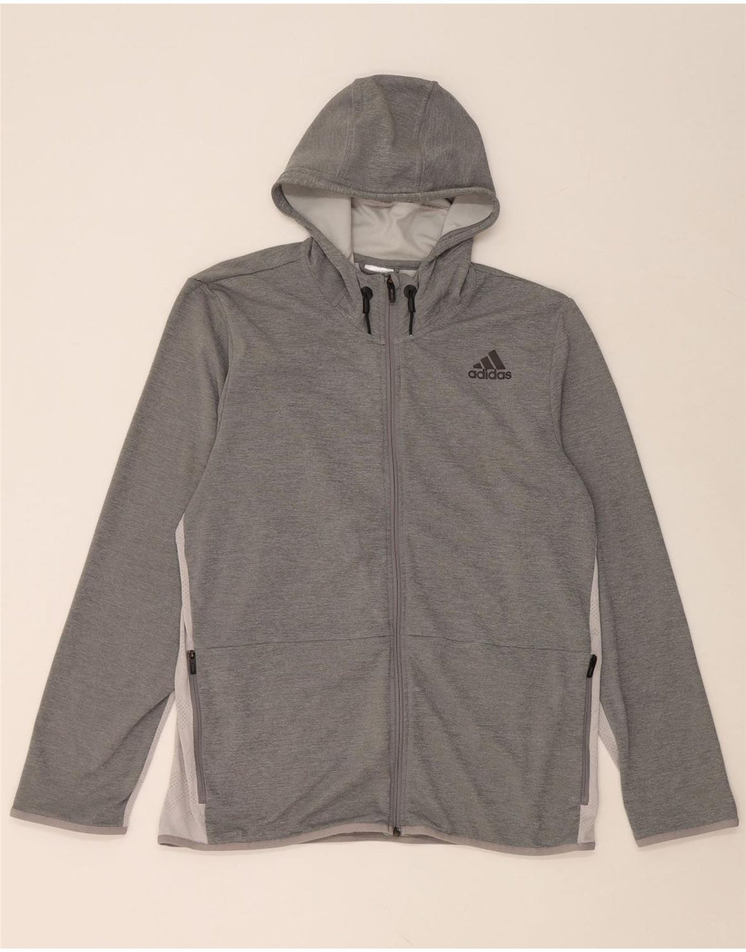 Мужской свитер с капюшоном на молнии ADIDAS XL, серый полиэстер