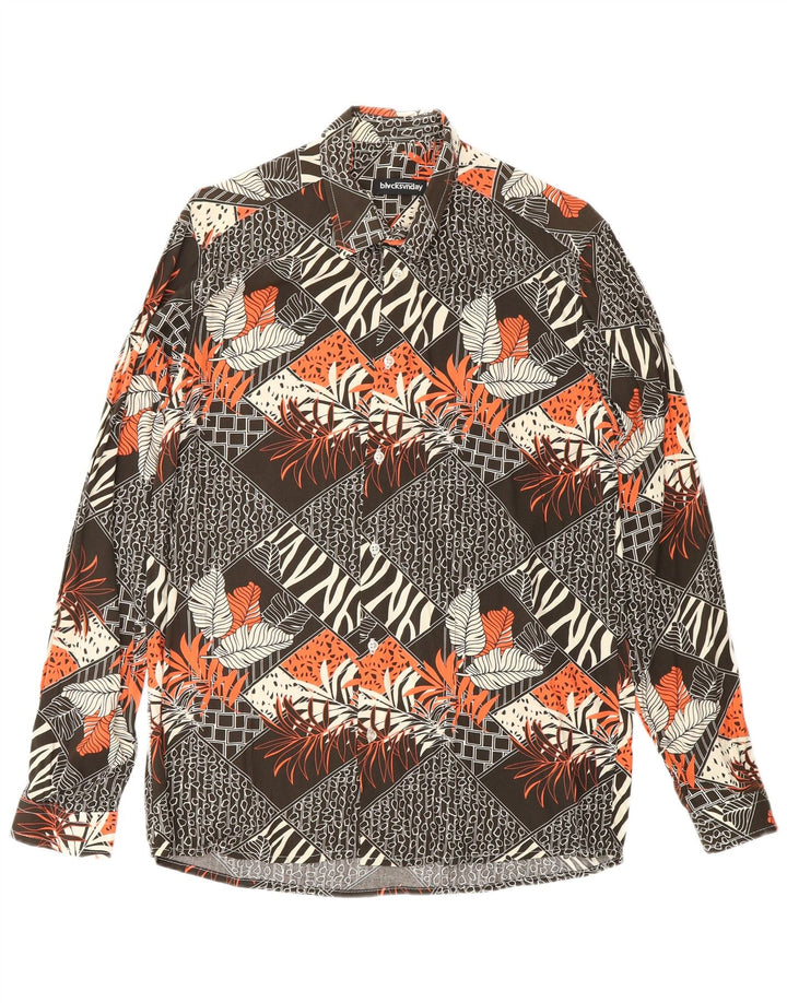 VINTAGE Мужская рубашка с абстрактным узором среднего коричневого цвета из вискозы