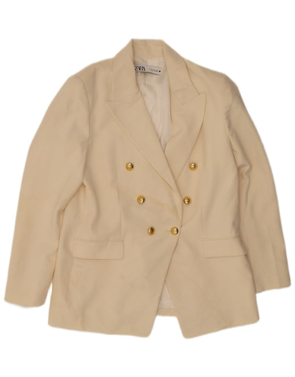 Женский двубортный пиджак Zara UK 14 XL из белого полиэстера