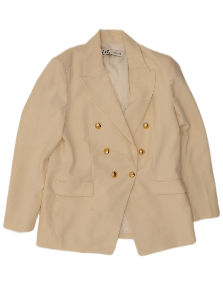 Женский двубортный пиджак Zara UK 14 XL из белого полиэстера