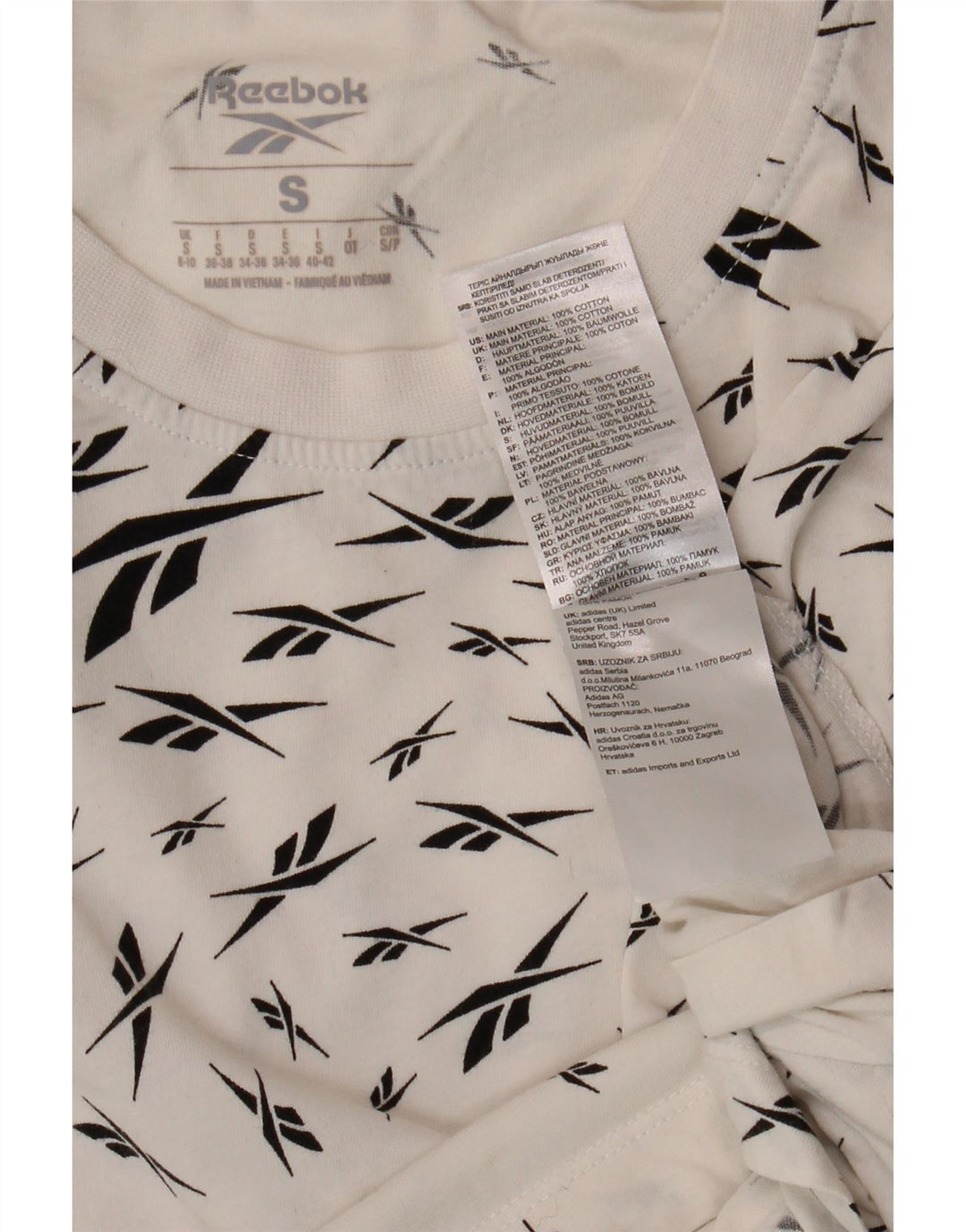 REEBOK Womens Oversized Graphic Crop Top Long Sleeve UK 8/10 Small White Vintage Reebok and Second-Hand Reebok from Messina Hembry 