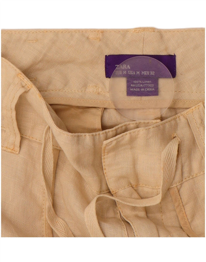 ZARA Женские прямые повседневные брюки среднего размера W30 L29, бежевый лен