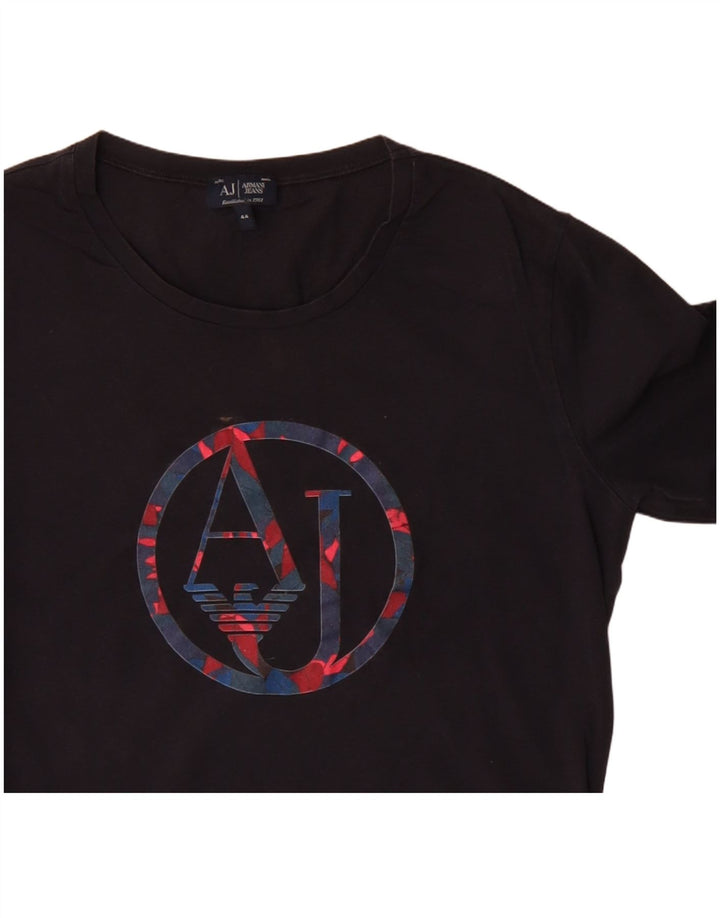 Armani Jeans Женский топ с рисунком с длинным рукавом IT 44, средний черный, хлопок