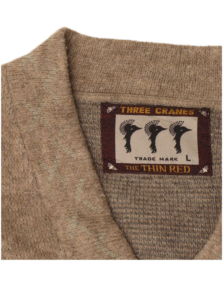 Винтажный мужской джемпер с v-образным вырезом, большой бежевый с узором аргайл/бриллиант