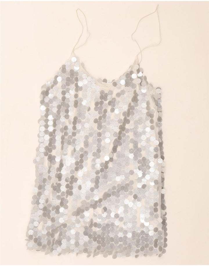 Винтажный женский топ на бретельках UK 12, средний серебристый полиэстер