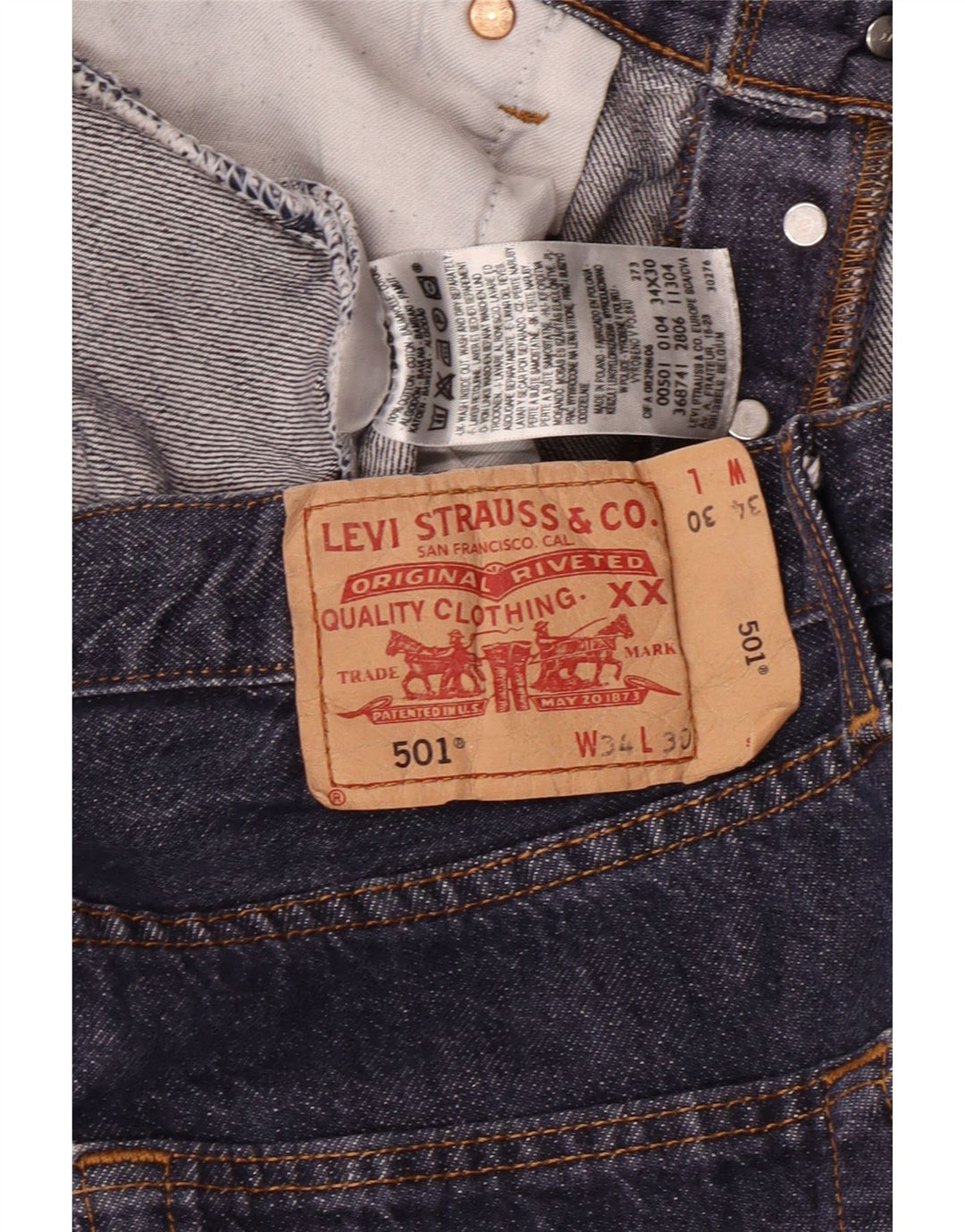 Мужские прямые джинсы LEVI'S 501 W34 L30 темно-синие, хлопок