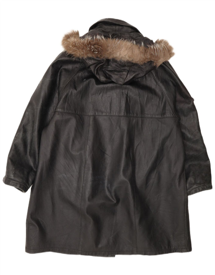 Kiros Женское кожаное пальто оверсайз с капюшоном IT 48 XL Черное