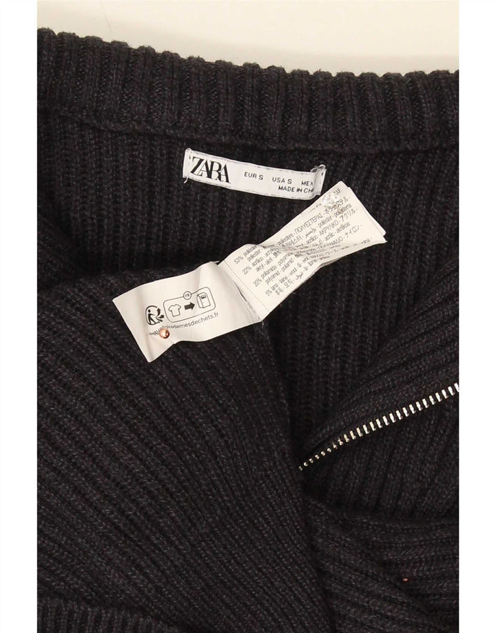 Мужской джемпер с воротником на молнии Zara, маленький серый полиэстер