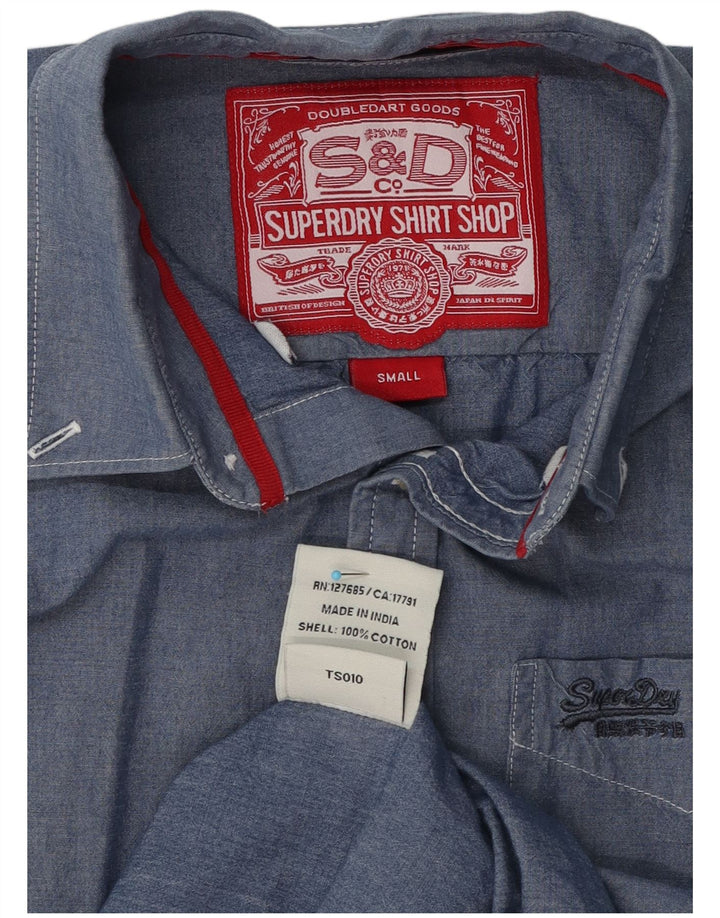Мужская рубашка Superdry, маленькая синяя, хлопок