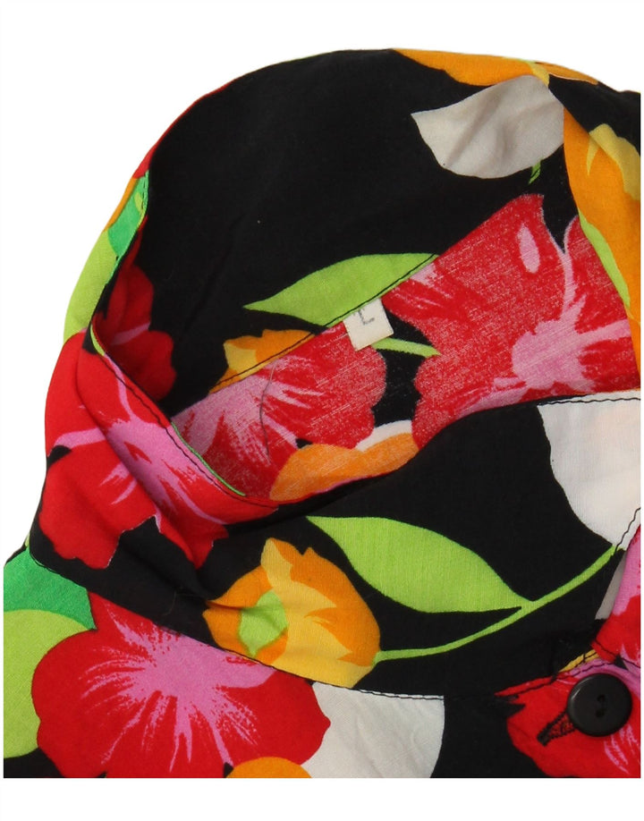 Женская блузка-рубашка с коротким рукавом VINTAGE UK 16, большая черная с цветочным принтом