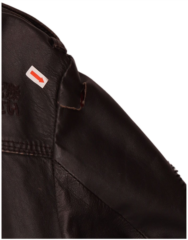 Мужская кожаная куртка Superdry в стиле милитари UK 40, большая коричневая кожа