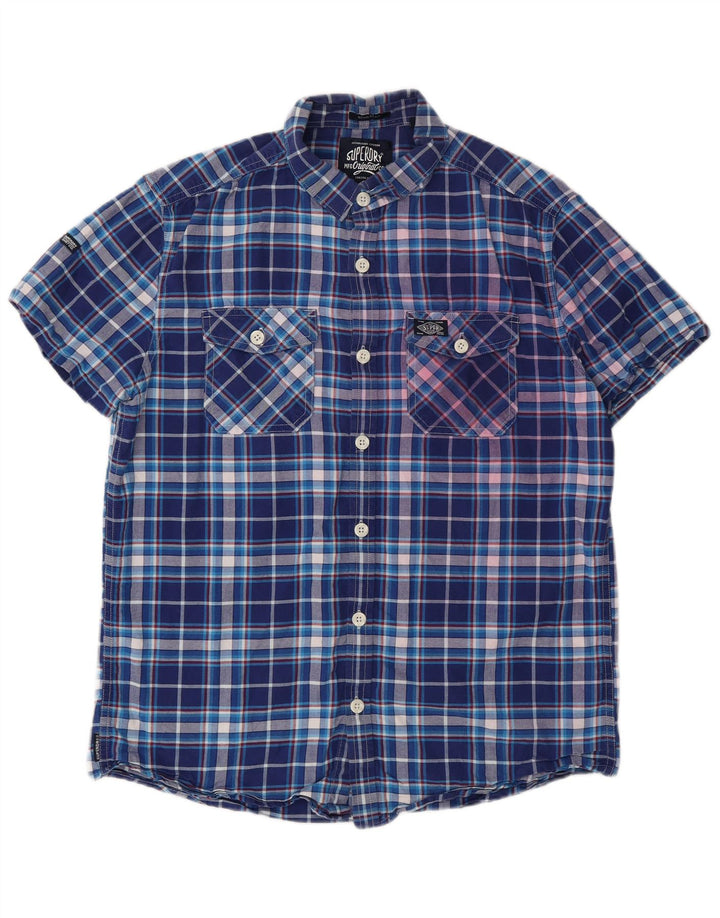 Мужская рубашка с коротким рукавом Superdry, большая синяя клетка, хлопок