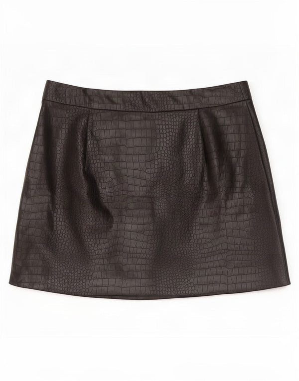 Женская мини-юбка Zara из искусственной кожи среднего размера W28, черная с животным принтом