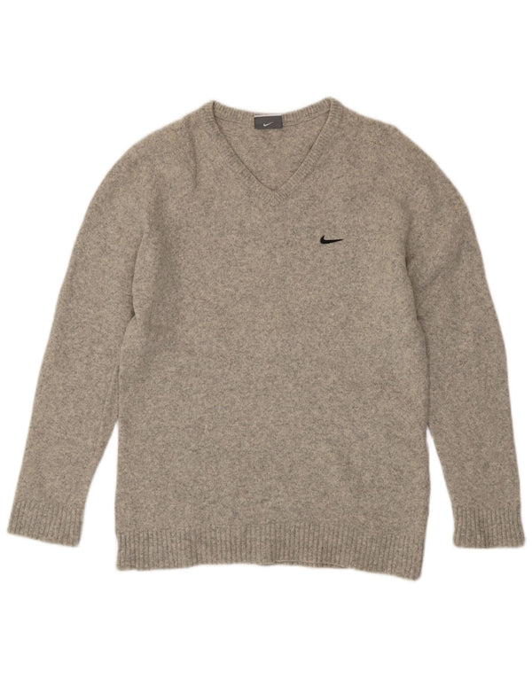 Женский джемпер с v-образным вырезом Nike UK 14, большой серый шерстяной с крапинками