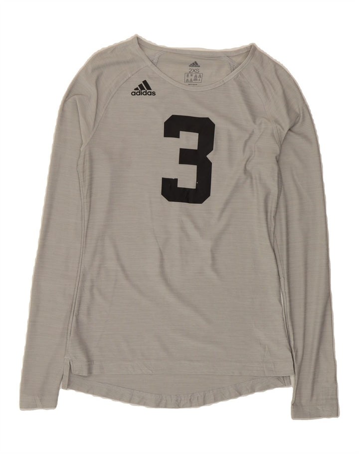 ADIDAS Womens Graphic Top Long Sleeve UK 0/2 2XS Grey Polyester Vintage Adidas and Second-Hand Adidas from Messina Hembry 