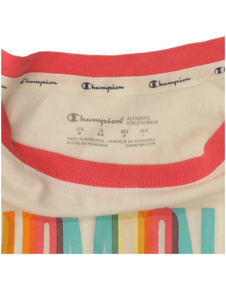 Женская укороченная футболка с графическим рисунком CHAMPION UK 14, средний размер, белый с цветными блоками