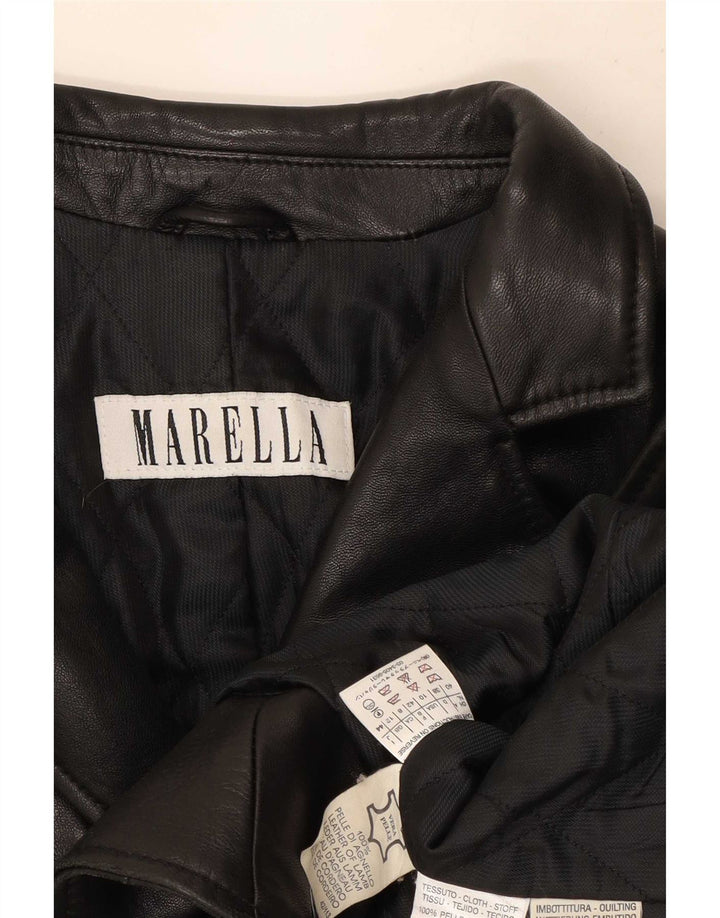 Женское кожаное пальто Marella UK 12 Среднее черное кожаное