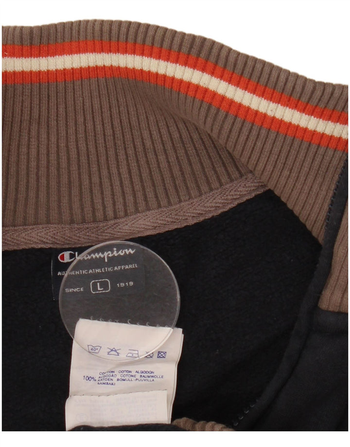 Мужской свитер CHAMPION с воротником на молнии, большой темно-синий с цветными блоками