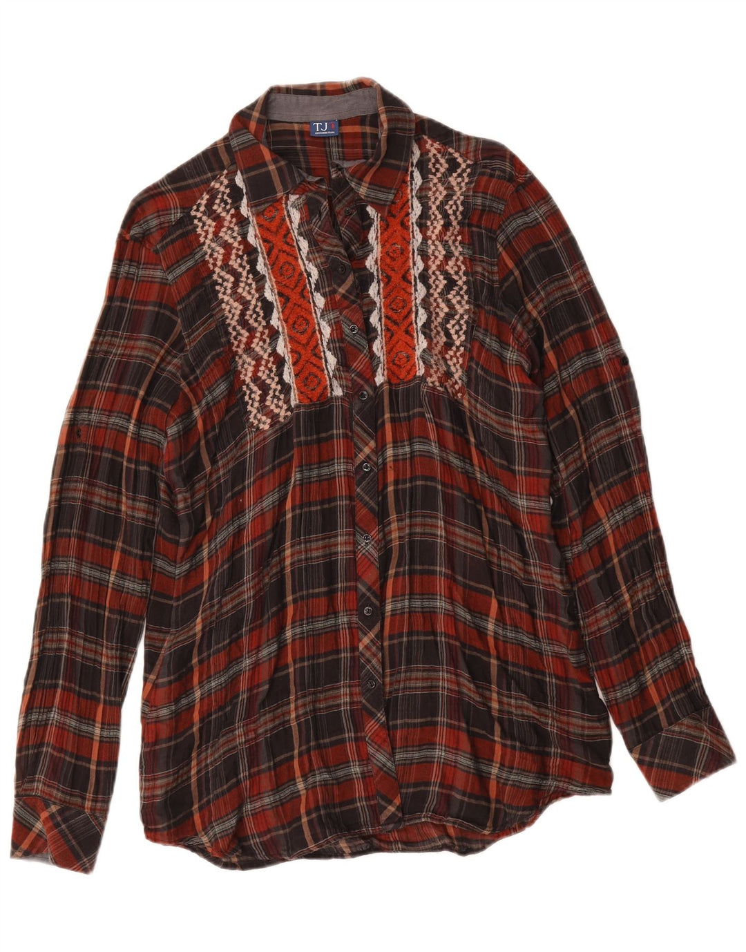 Женская удлиненная рубашка Trussardi UK 14, средний бордовый цвет в клетку
