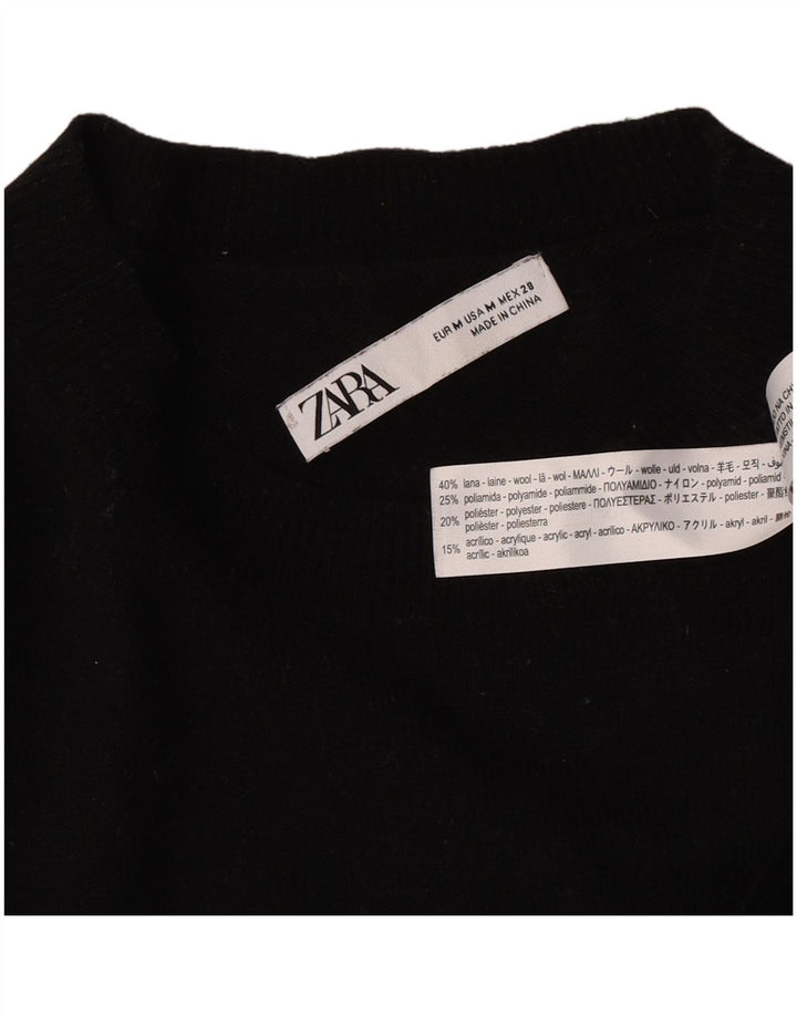 Женский свободный джемпер с круглым вырезом Zara UK 14, средний черный шерстяной свитер