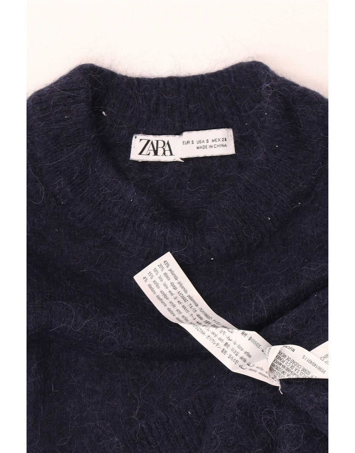 Женский джемпер с круглым вырезом Zara UK 10, маленький темно-синий из полиамида