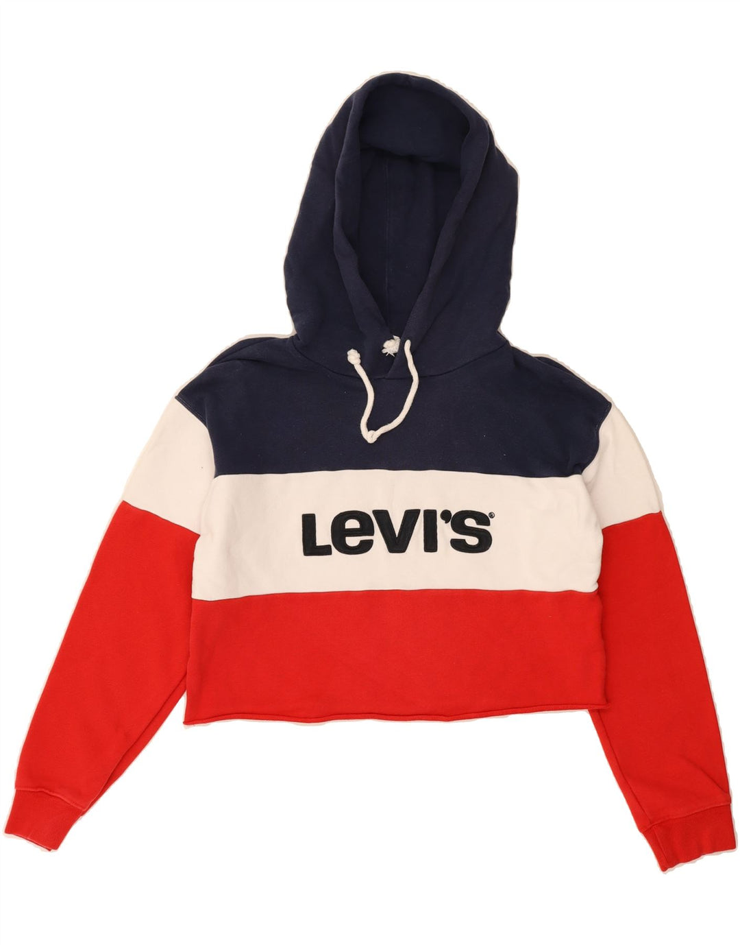 LEVI'S Womens Oversized Crop Hoodie Jumper UK 2 2XS Multicoloured Vintage Levi's and Second-Hand Levi's from Messina Hembry 