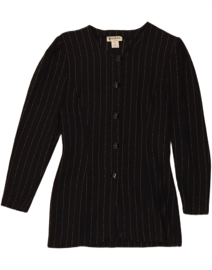 VINTAGE Womens 5 Button Blazer Jacket IT 42 Medium Black Pinstripe Wool