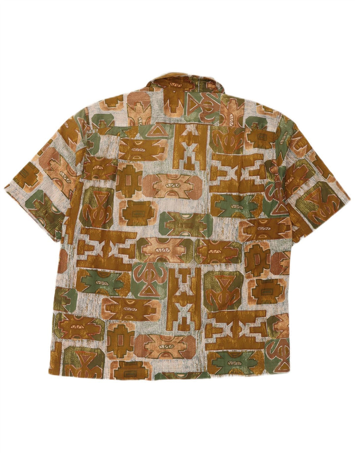 Винтажная мужская рубашка с коротким рукавом среднего цвета хаки с геометрическим рисунком
