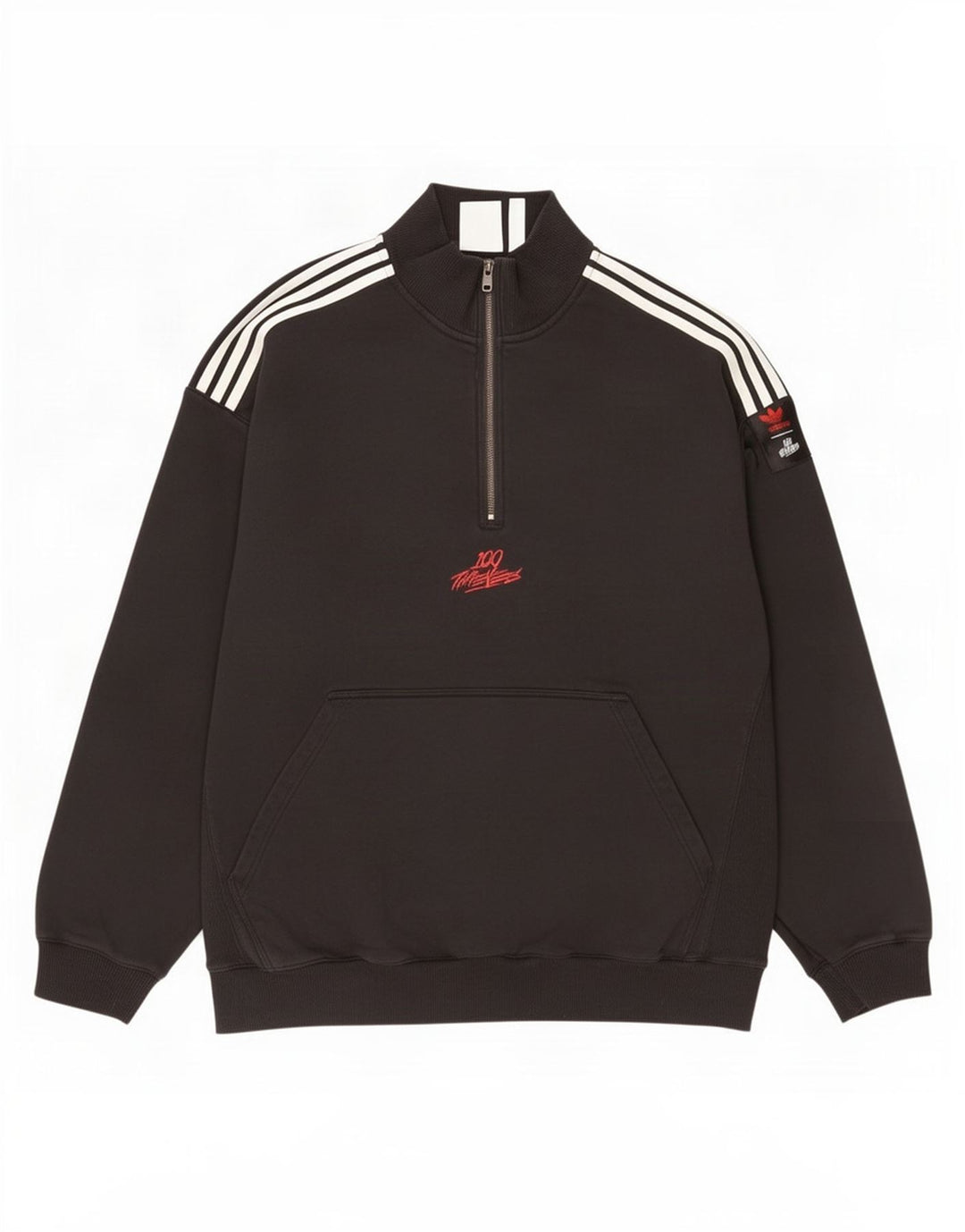 Мужской свитер Adidas с воротником на молнии, большой черный хлопковый джемпер
