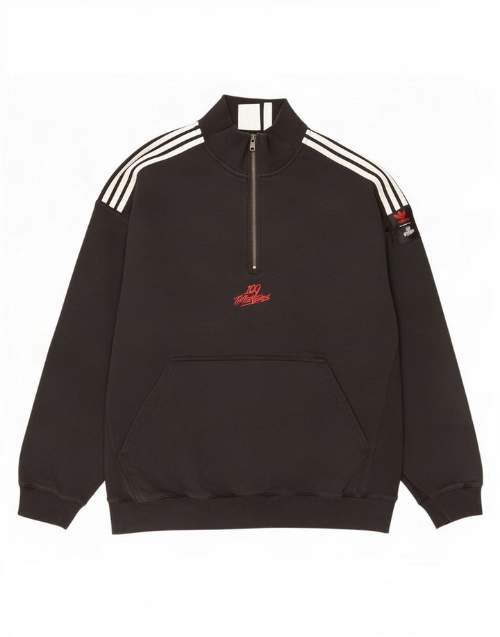 Мужской свитер Adidas с воротником на молнии, большой черный хлопковый джемпер