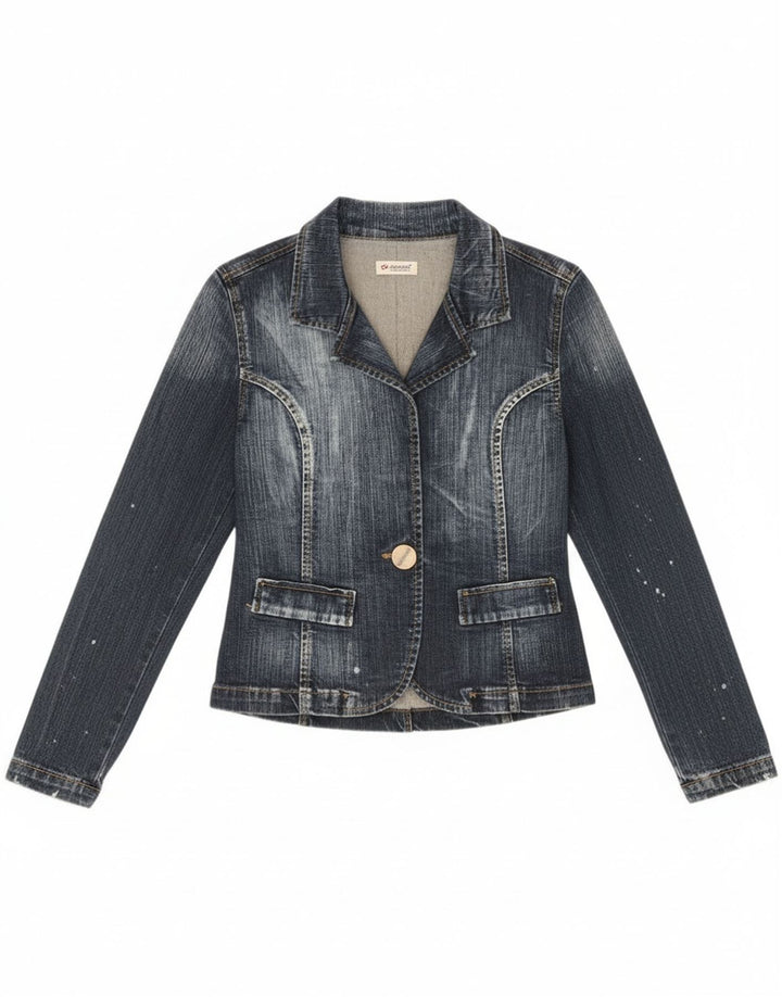 Женский джинсовый пиджак на 1 пуговице Vitamina, британский цвет 14, хлопковый средний синий цвет