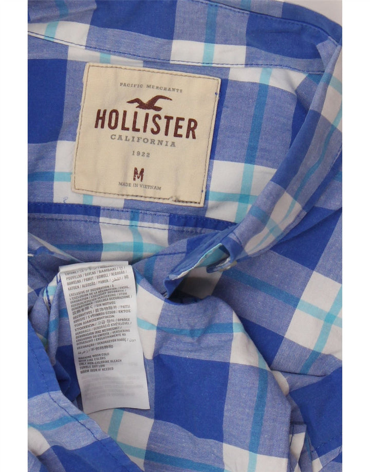 Мужская рубашка Hollister, хлопковая синяя клетка среднего размера