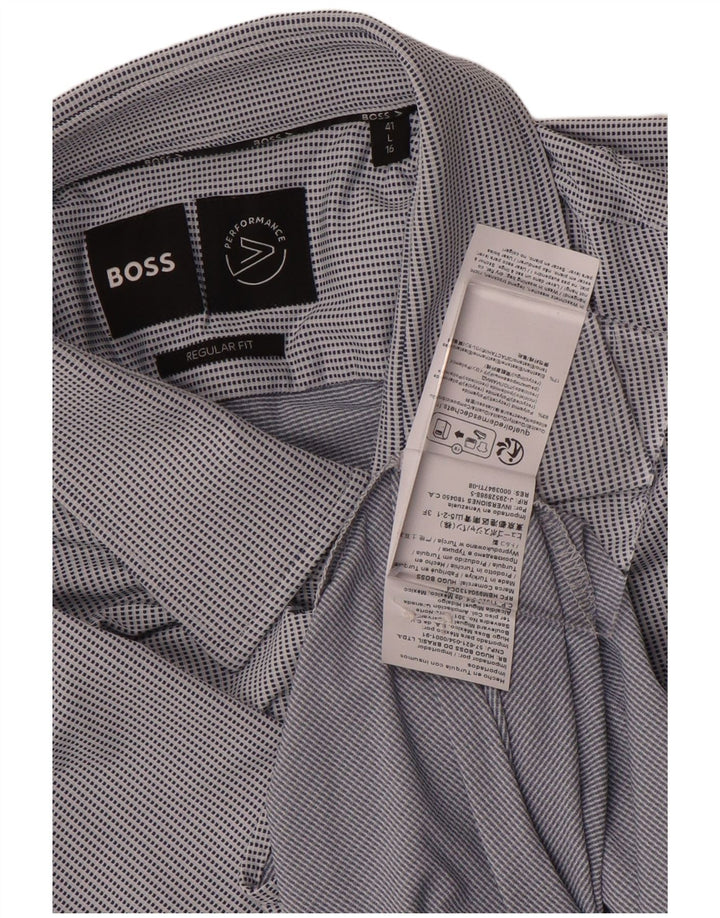 Мужская рубашка стандартного кроя Hugo Boss, размер 41, 16, большая синяя пятнистая полиамидная ткань