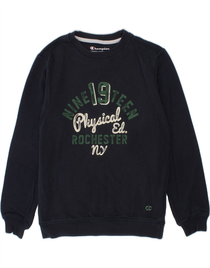 CHAMPION Boys Graphic Sweatshirt Jumper 9-10 Years Medium  Navy Blue Vintage Champion and Second-Hand Champion from Messina Hembry 