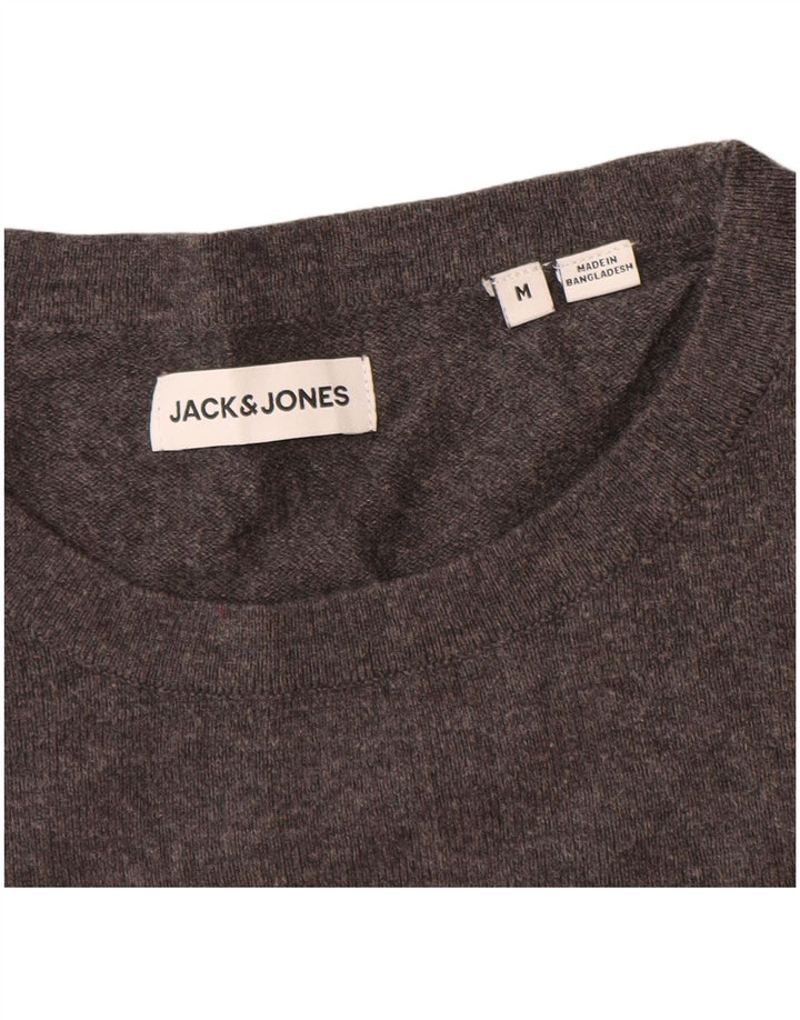 Мужской джемпер с круглым вырезом Jack & Jones, хлопковый свитер среднего серого цвета