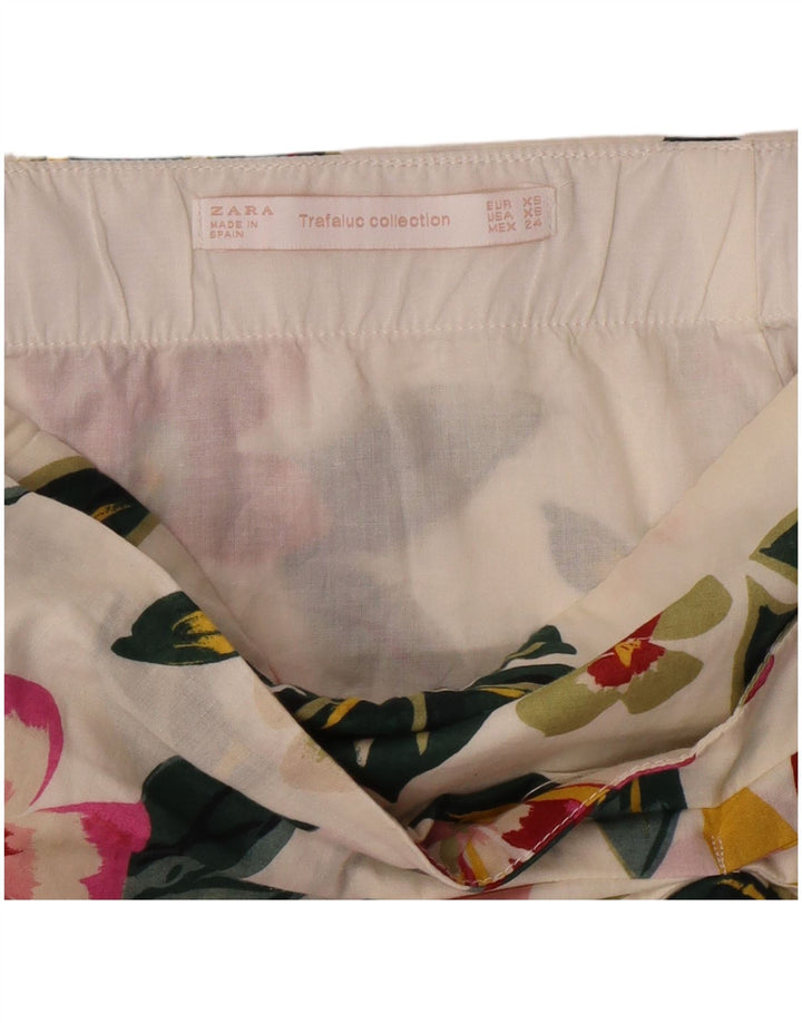 Женская мини-юбка Zara XS W24 Off White с цветочным принтом
