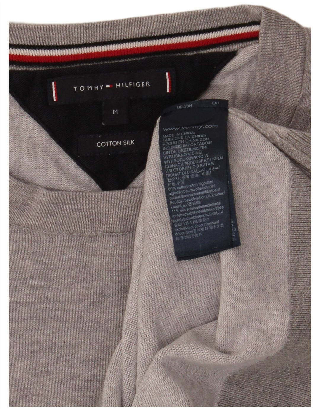 Мужской джемпер с круглым вырезом Tommy Hilfiger, хлопковый свитер среднего серого цвета