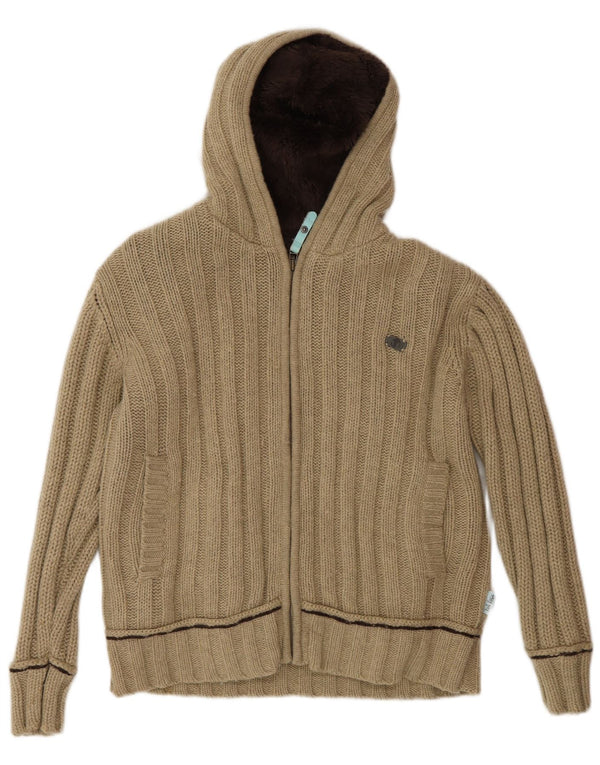 Fat Face Womens Hooded Cardigan Sweater UK 14 Medium Beige Lambswool