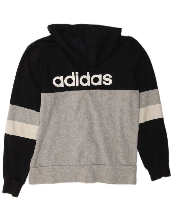 Adidas Свитер с капюшоном и молнией с графическим рисунком для мальчиков 15–16 лет, черный хлопок с цветными блоками