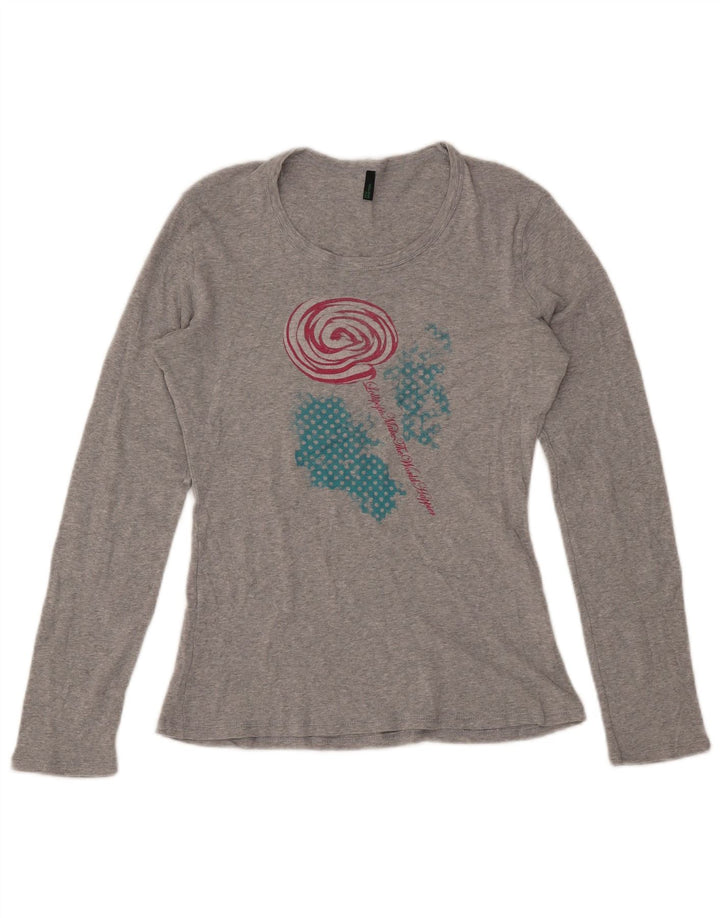 Женский топ с рисунком BENETTON, длинный рукав, Великобритания, 16, большой серый хлопок с крапинками